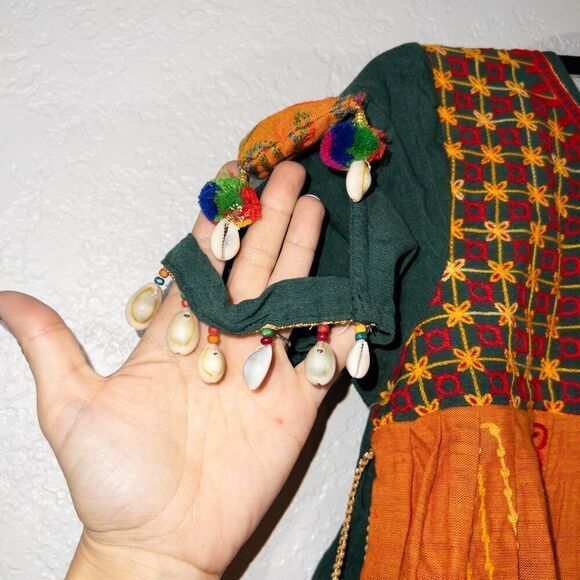 NWT Mesmora Green Orange Embroidered Kedia And Tulip Pants‎ Set Medium - Picture 4 of 12